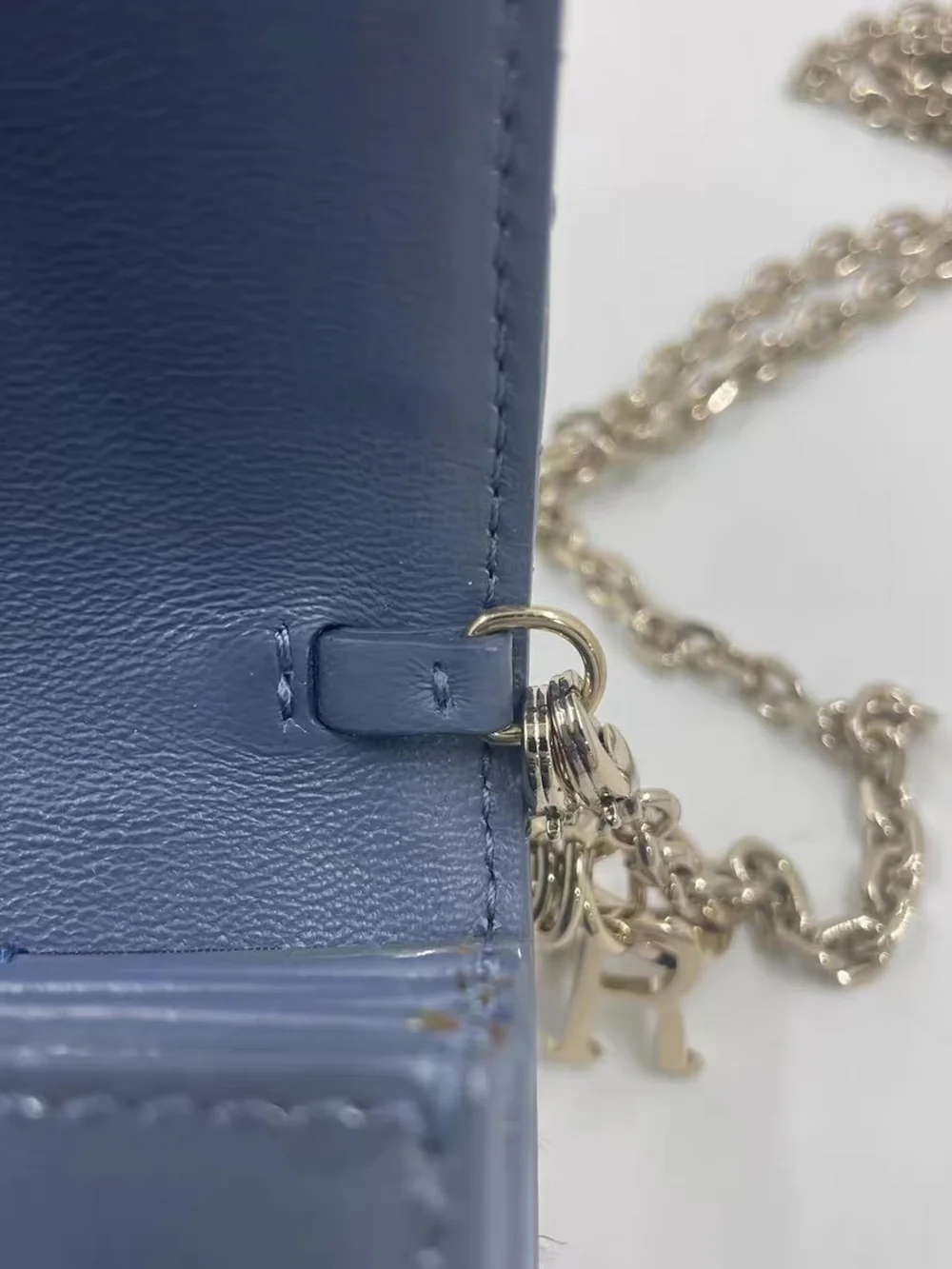 Lady Dior 5- Gusset Card Holder With Chain in Blue